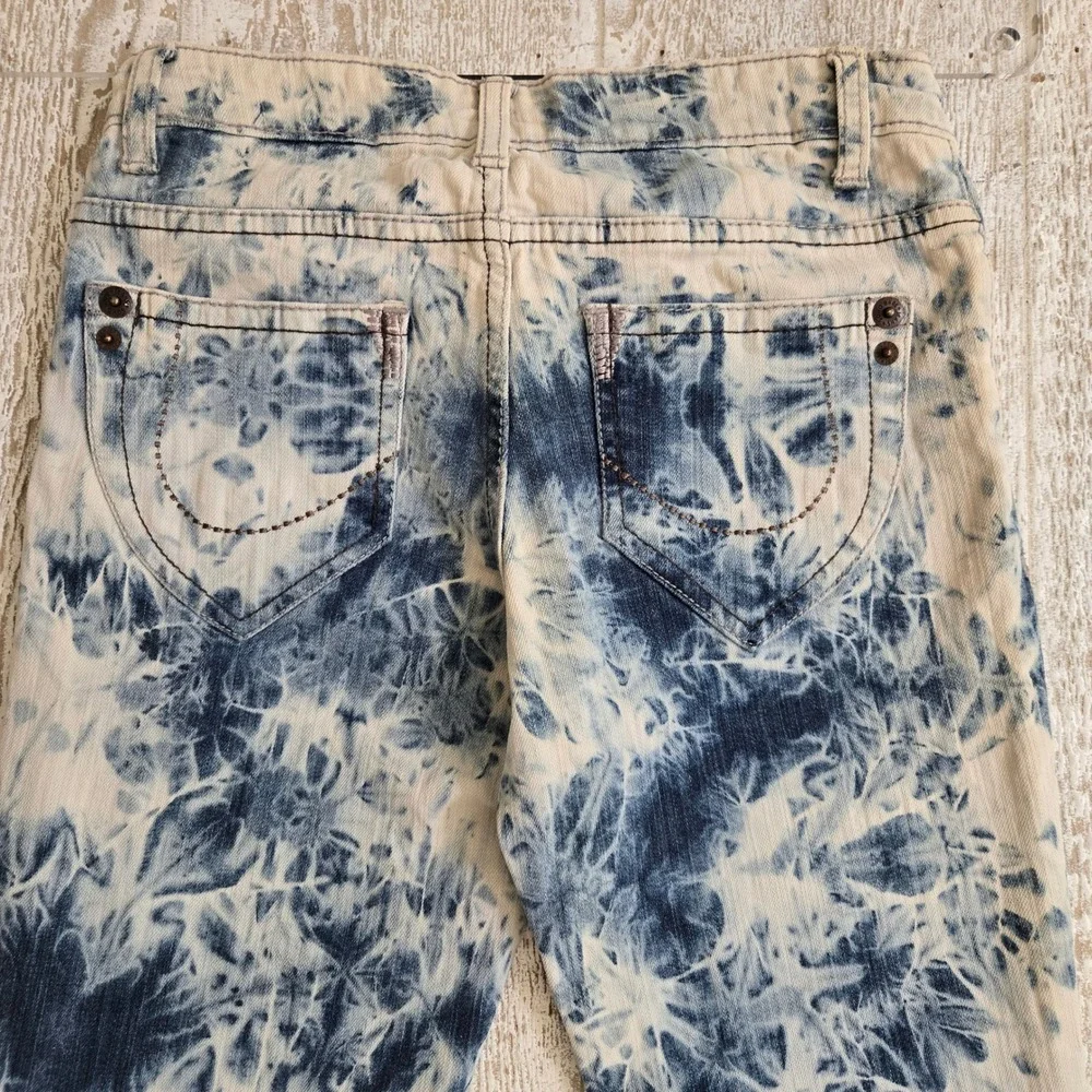 Rock Baby Love Blue White Acid Wash Tie Dye Skinny Jeans Size 1 Y2K Grunge Boho